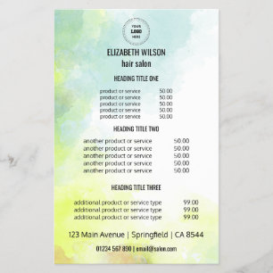 Vattenfärg Hår Salong Service Meny Flyer