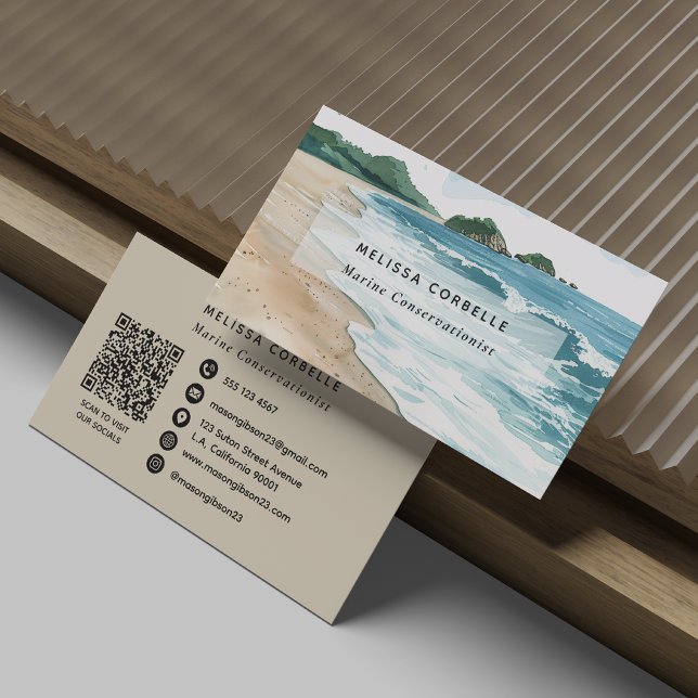 Vattenfärg Havsnära Marinbiologisk QR-kod Visitkort (Skapare uppladdad)