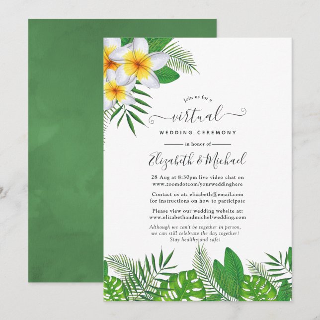 Vattenfärg Hawaii Aloha Luau Virtuellt Bröllop Inbjudningar (Fram/baksida)