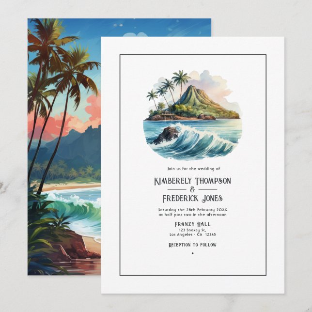 Vattenfärg Hawaii Destination Bröllop Inbjudningar (Fram/baksida)