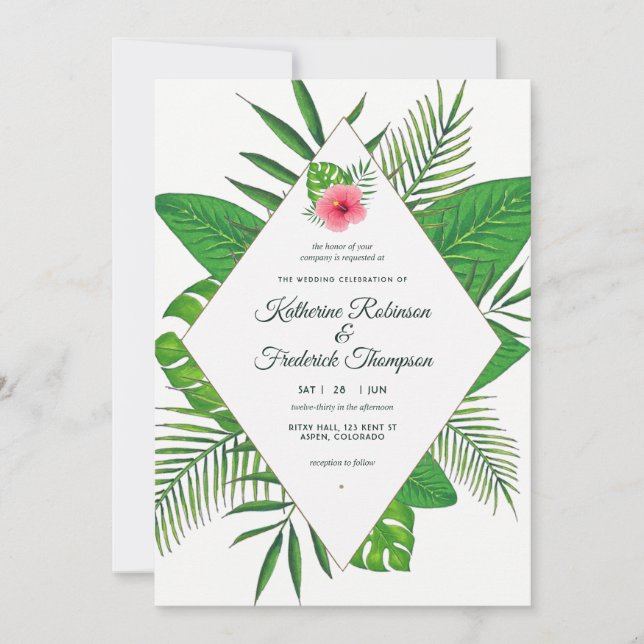 Vattenfärg Hawaiianskt Aloha Luau Bröllopsinbjudan Inbjudningar (Framsida)