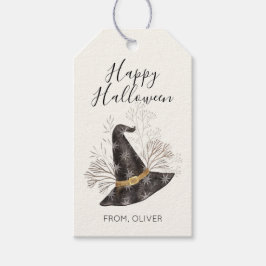 Vattenfärg Häxa Hatt God Halloween Presentkort Presentetikett