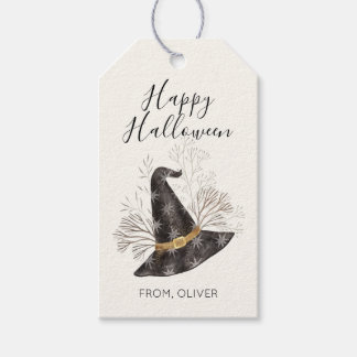 Vattenfärg Häxa Hatt God Halloween Presentkort Presentetikett