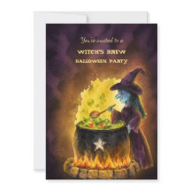 Vattenfärg Häxans Brygd Halloween-fest Inbjudan