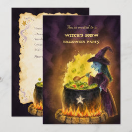 Vattenfärg Häxans Brygd Halloween-fest Inbjudan