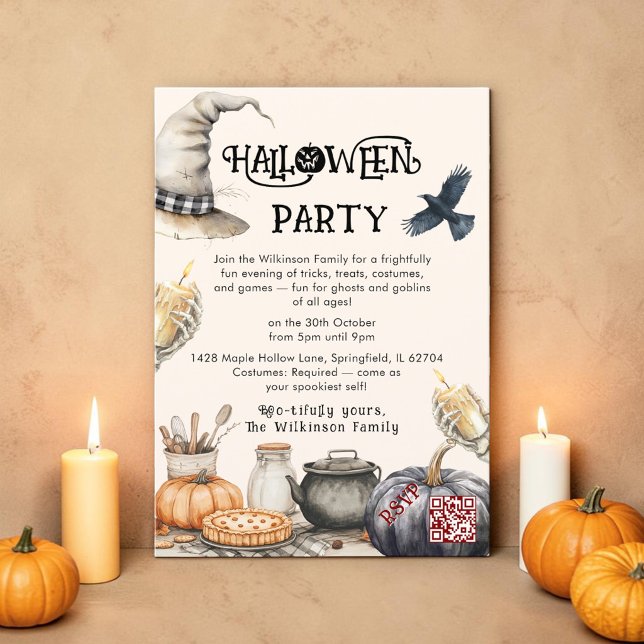 Vattenfärg Häxhatt Skelett Halloween-samling  Inbjudningar (Skapare uppladdad)