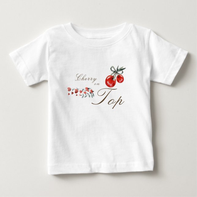 Vattenfärg Heart Blommigt Cherry on Top Baby T Shirt (Framsida)