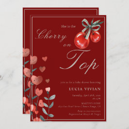 Vattenfärg Heart-Blommigten Cherry on Top Baby Sho Inbjudningar