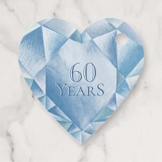 Vattenfärg Heart Diamond 60:e Giftermål-årsdagen Gåvor Etiketter (Baksida)