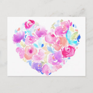 Vattenfärg Heart. Flower Heart Vykort