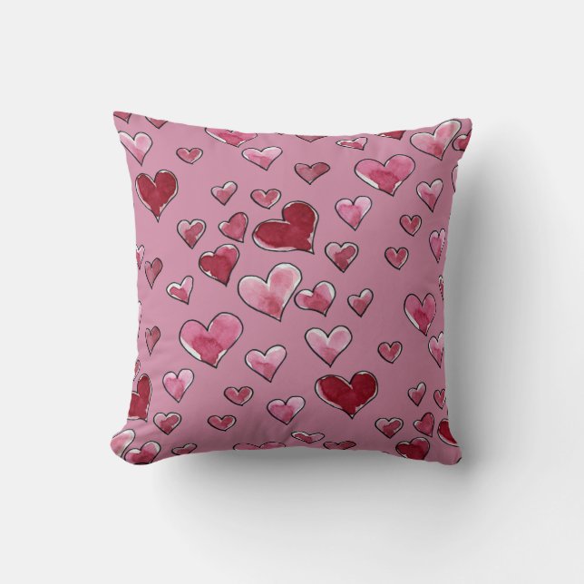 Vattenfärg Heart i Kärlek Alla hjärtans dag Kudde (Framsida)