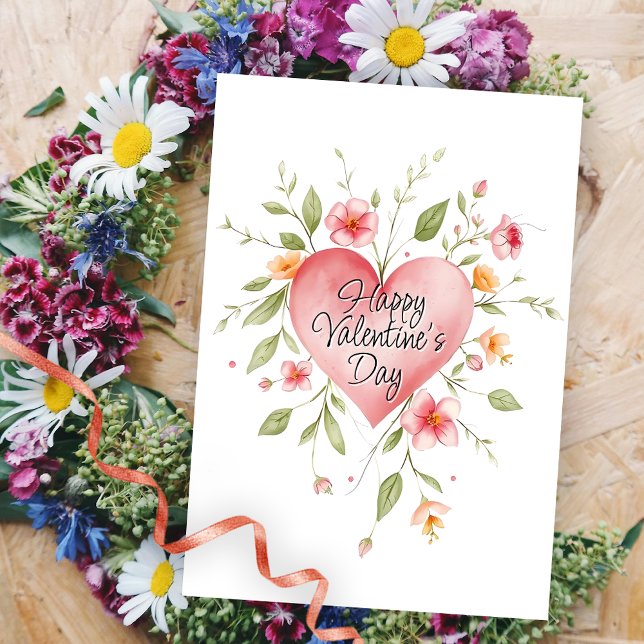 Vattenfärg Heart med blommor Alla hjärtans dag Kort (Skapare uppladdad)