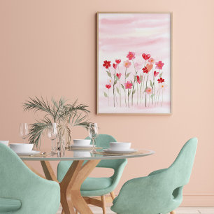 Vattenfärg Heart och Flowers Poster