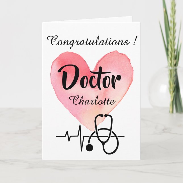 Vattenfärg Heart och Stetoscope Doktor Studenten Kort (Framsida)