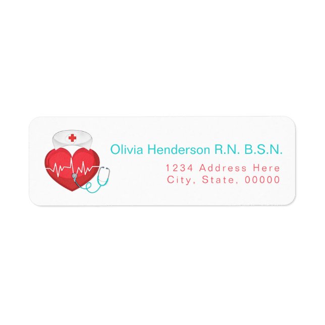 Vattenfärg Heart Stetoscope Nurse Returadress Returadress Etikett (Framsidan)