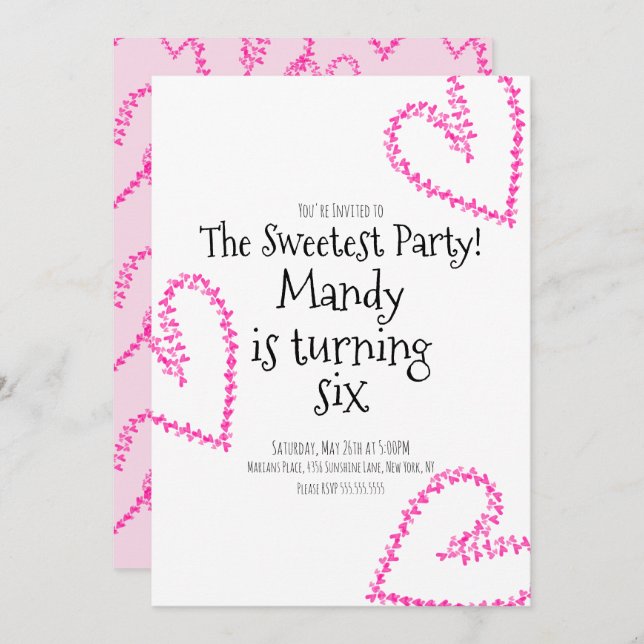 Vattenfärg Hearts Frimärke Wandeand Kärlek Birday Inbjudningar (Fram/baksida)