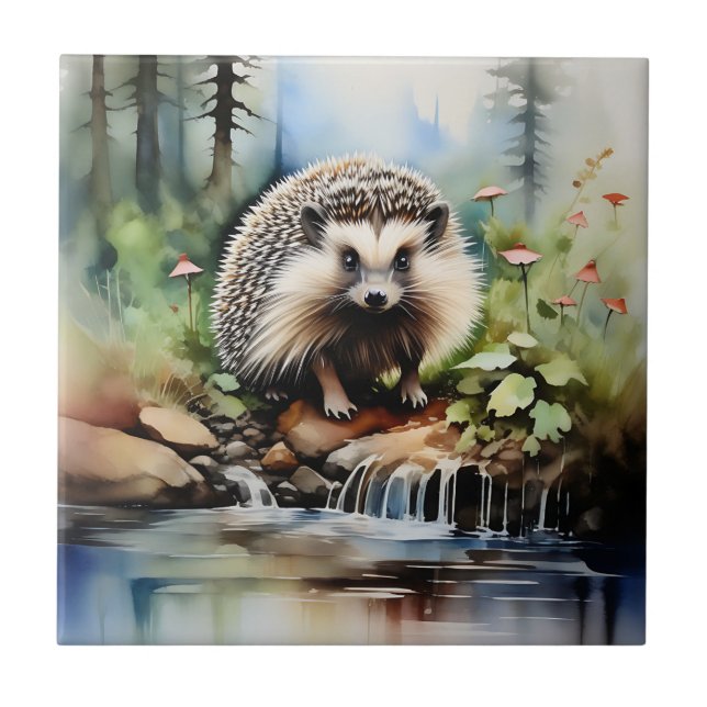 Vattenfärg Hedgehog Animal Kakelplatta (Framsidan)