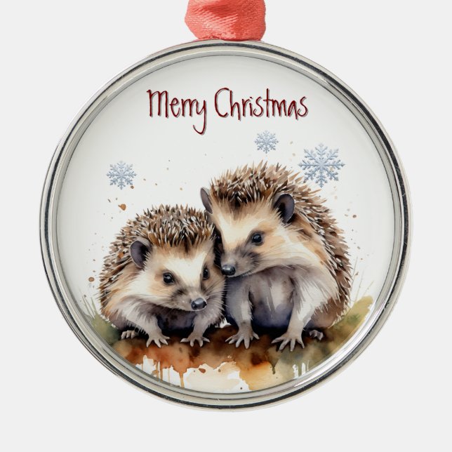 Vattenfärg Hedgehog Animal Nature Art Julgransprydnad Metall (Framsidan)