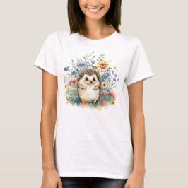 Vattenfärg Hedgehog in Flowers T Shirt