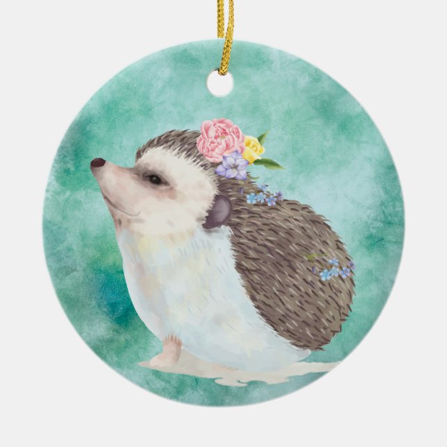 Vattenfärg Hedgehog Julgransprydnad Keramik (Framsidan)