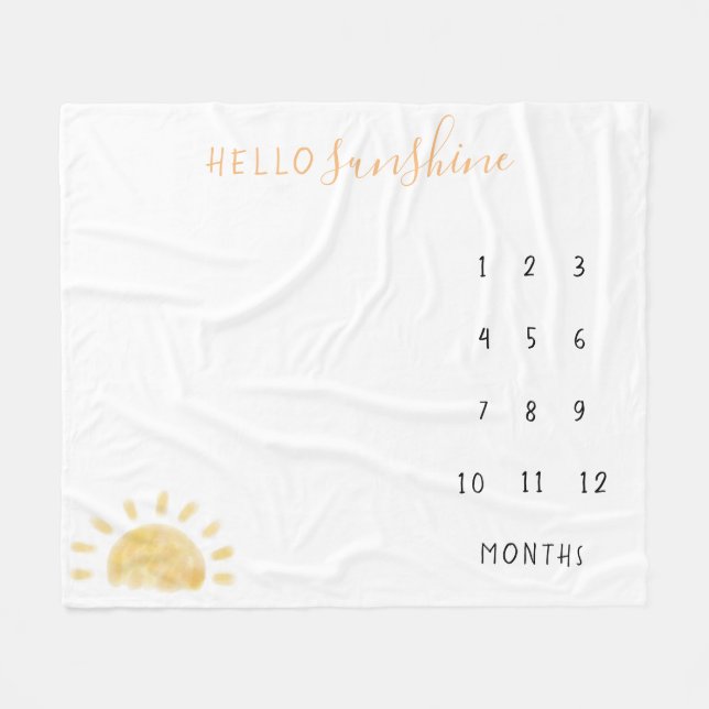 Vattenfärg "Hej Sunshine" Baby Milestone Ull Fleecefilt (Framsidan (Horisontell))
