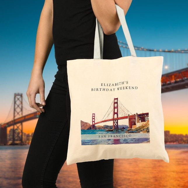 Vattenfärg helg för födelsedag i San Francisco Tygkasse (San Francisco Watercolor Birthday Weekend Tote Bag)