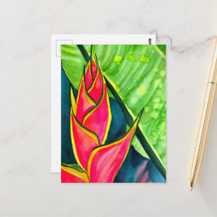 Vattenfärg heliconia tropisk blomma vykort