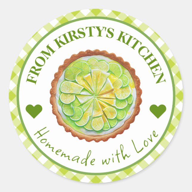 Vattenfärg Hemlagad Gingham Key Lime Paj Etikett (Framsida)