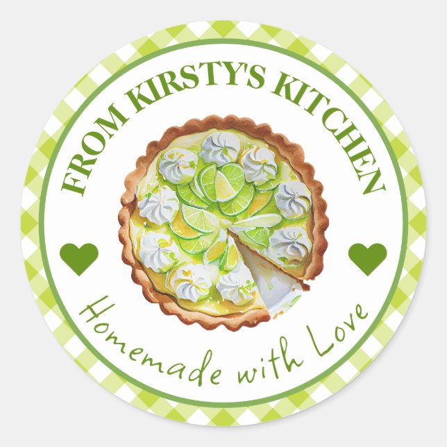 Vattenfärg Hemmagjord Gingham Key Lime Pie Etikett (Framsida)