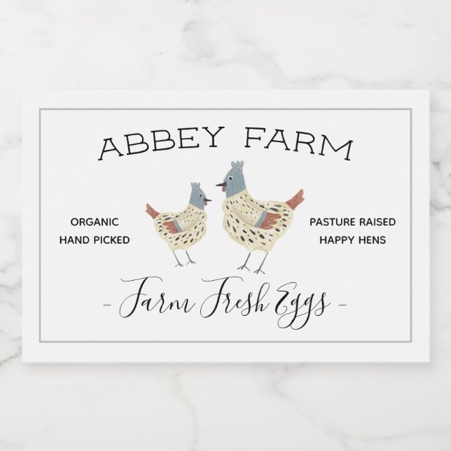 Vattenfärg Hen Farm Fresh Egg Carton Label Mat Etiketter (Singel etikett)