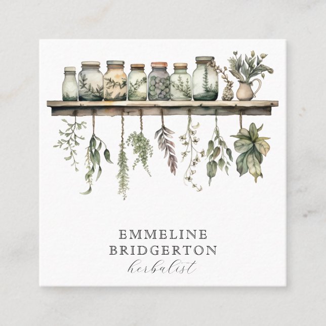 Vattenfärg Herbalistisk växtbaserad medicin botani Fyrkantigt Visitkort (Framsida)