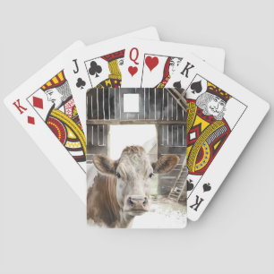 Vattenfärg Hereford Cow i Barn Casinokort
