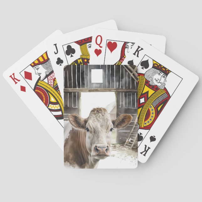 Vattenfärg Hereford Cow i Barn Casinokort (Baksidan)