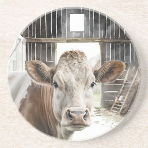 Vattenfärg Hereford Cow i Barn Underlägg