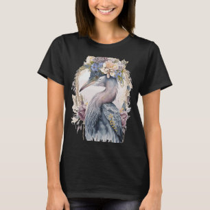 Vattenfärg Heron Freshwater Bird Wating Flower C T Shirt