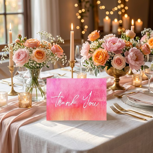 Vattenfärg Het rosa och orange bröllop tack Kort (#colorfulwedding#pinkwedding#coralwedding#weddingstationery
#gardenwedding#weddingdecor#thankyoucard)