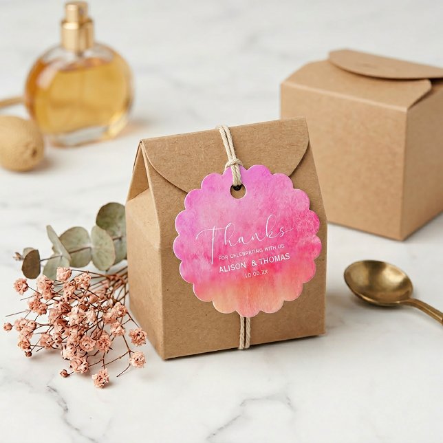 Vattenfärg Hetrosa och Orange Bröllop  Gåvor Etiketter (#colorfulwedding
#pinkwedding
#coralwedding
#weddingstationery
#gardenwedding
#weddingdecor
#favor)
