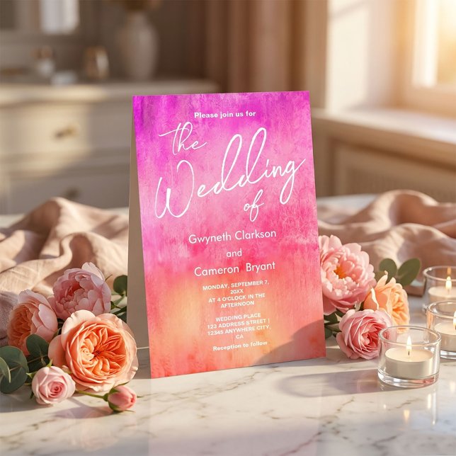 Vattenfärg Hetrosa och Orange Bröllop Inbjudningar (#WeddingInvitation #WatercolorWedding #PinkWedding #CoralWedding #ModernBride #WeddingStationery )