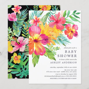 Vattenfärg Hibiscus Blommor Tropical Baby Shower Inbjudningar