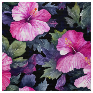 Vattenfärg Hibiscus (Mörk III) Fabric Tyg