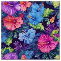 Vattenfärg Hibiscus (Mörk IV) Fabric