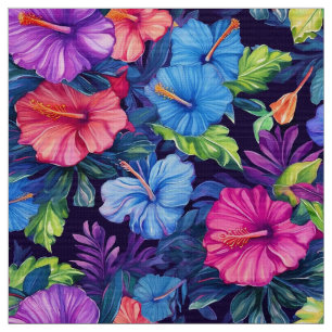 Vattenfärg Hibiscus (Mörk IV) Fabric Tyg