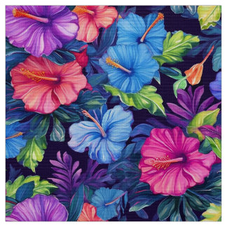 Vattenfärg Hibiscus (Mörk IV) Fabric Tyg