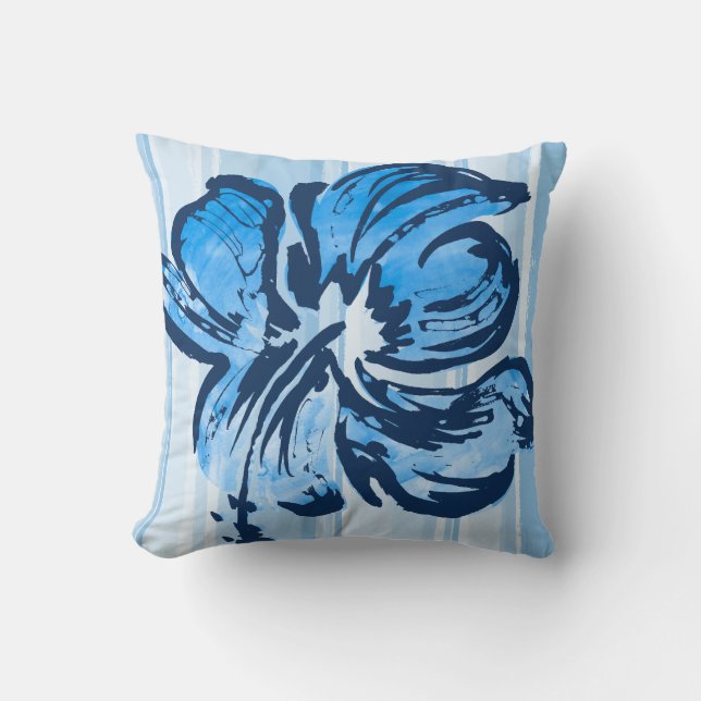 Vattenfärg Hibiscus Reversible Square Pillow Kudde (Framsida)