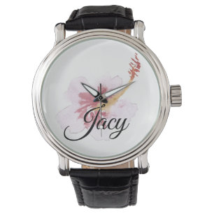 Vattenfärg Hibiskus Rosa Skript Namn Mors Dag Armbandsur