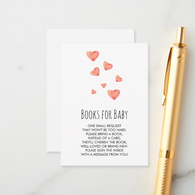 Vattenfärg Hjärtan Flickböcker för Baby-kort Tilläggskort (Fram/Back In Situ)