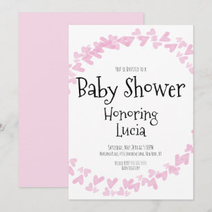 Vattenfärg Hjärtan Stämpel Krans Baby Shower Inbjudningar