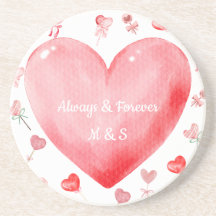 Vattenfärg Hjärtan Valentin Drink Coaster