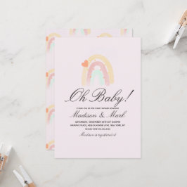 Vattenfärg Hjärtans Regnbågsstreck Baby Shower Ros Inbjudningar