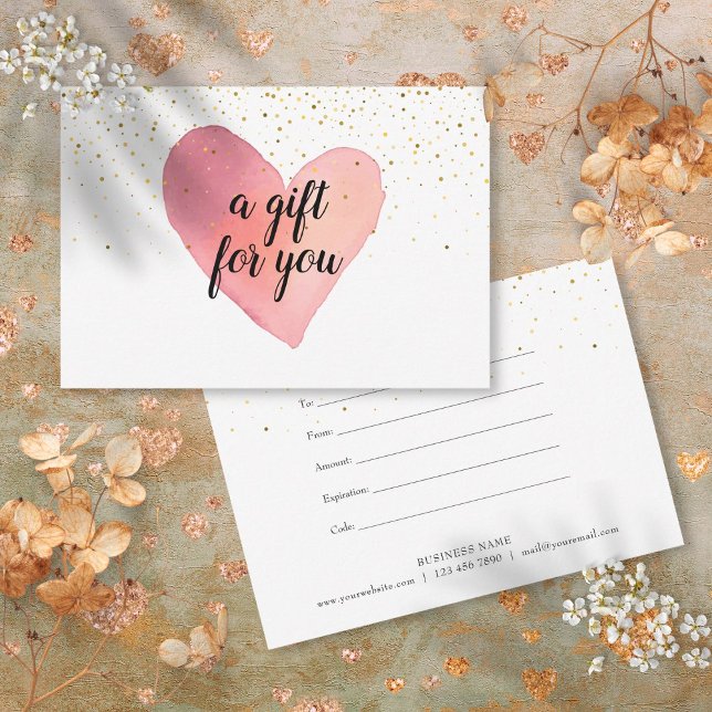 Vattenfärg Hjärtguld Strössel Presentkort (Watercolor Heart Gold Sprinkles Gift Certificate)